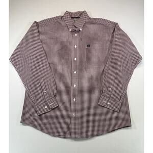 Cinch Button Down Shirt Mens Medium Red Plaid Long Sleeve Cotton